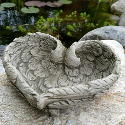 Spa Stone Cast Feather Bird Bath Dish - image 1