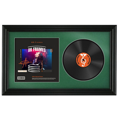 "30X17"" Black Swept Vinyl Record Frame With Emerald Mount For 12 Inch Lp Album Cover & Disc - Ak Frames" - image 1
