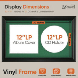 "30X17"" Black Swept Vinyl Record Frame With Emerald Mount For 12 Inch Lp Album Cover & Disc - Ak Frames" - thumbnail 2