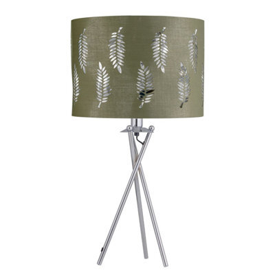 First Choice Lighting Chrome Tripod Table Lamp With Sage Green Fern Cut Out Shade - image 1