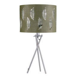 First Choice Lighting Chrome Tripod Table Lamp With Sage Green Fern Cut Out Shade - thumbnail 1