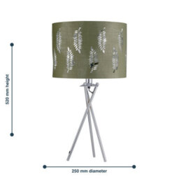 First Choice Lighting Chrome Tripod Table Lamp With Sage Green Fern Cut Out Shade - thumbnail 5