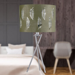 First Choice Lighting Chrome Tripod Table Lamp With Sage Green Fern Cut Out Shade - thumbnail 4