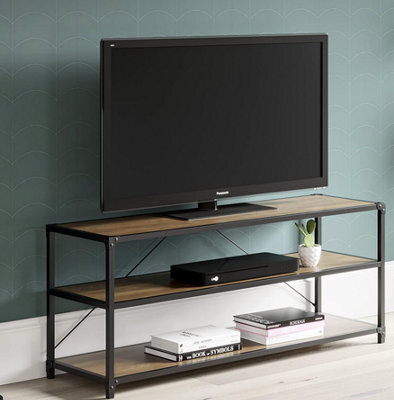 Racking Solutions Oak Style Tv Stand With Matt Black Industrial Detailing 580mm H X 1200mm W X 395mm D - image 1