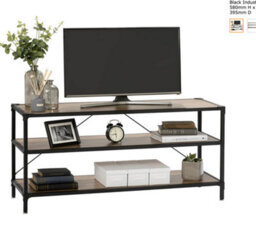 Racking Solutions Oak Style Tv Stand With Matt Black Industrial Detailing 580mm H X 1200mm W X 395mm D - thumbnail 2
