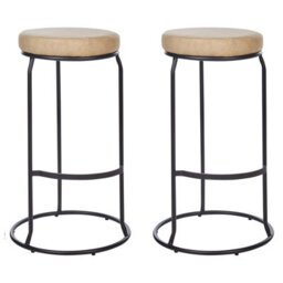 Beliani Set Of 2 Bar Stools Milroy Faux Leather Beige - thumbnail 1