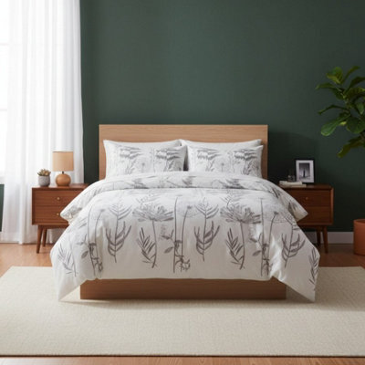 Dandelion Floral Botanical Bedding Duvet Cover And Pillowcase Set White - image 1