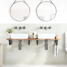 Berkfield Basin Shelf Wall Mounted Steel And Solid Wood Acacia - thumbnail 3