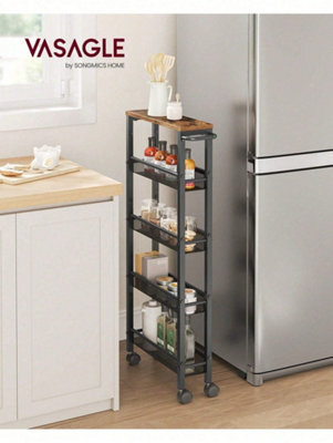 Songmics 5-Shelf Trolley, Space-Saving Kitchen Cart With Castors,steel Frame, Handle,trolley For Small Spacesrustic Brown And Black - image 1
