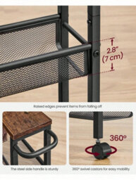Songmics 5-Shelf Trolley, Space-Saving Kitchen Cart With Castors,steel Frame, Handle,trolley For Small Spacesrustic Brown And Black - thumbnail 8