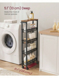 Songmics 5-Shelf Trolley, Space-Saving Kitchen Cart With Castors,steel Frame, Handle,trolley For Small Spacesrustic Brown And Black - thumbnail 4