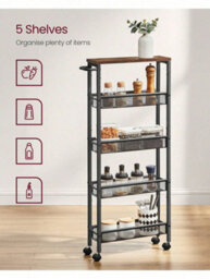 Songmics 5-Shelf Trolley, Space-Saving Kitchen Cart With Castors,steel Frame, Handle,trolley For Small Spacesrustic Brown And Black - thumbnail 5