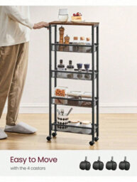 Songmics 5-Shelf Trolley, Space-Saving Kitchen Cart With Castors,steel Frame, Handle,trolley For Small Spacesrustic Brown And Black - thumbnail 6