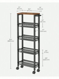 Songmics 5-Shelf Trolley, Space-Saving Kitchen Cart With Castors,steel Frame, Handle,trolley For Small Spacesrustic Brown And Black - thumbnail 7