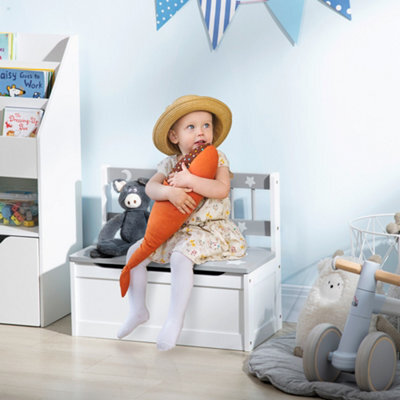 Zonekiz 2 In 1 Wooden Kids Storage Bench, Toy Box W/ Safety Rod - Grey - image 1