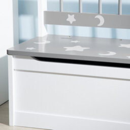Zonekiz 2 In 1 Wooden Kids Storage Bench, Toy Box W/ Safety Rod - Grey - thumbnail 9