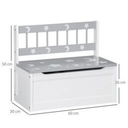 Zonekiz 2 In 1 Wooden Kids Storage Bench, Toy Box W/ Safety Rod - Grey - thumbnail 3