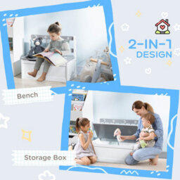 Zonekiz 2 In 1 Wooden Kids Storage Bench, Toy Box W/ Safety Rod - Grey - thumbnail 4