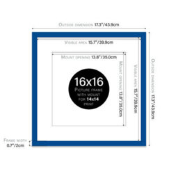 "16X16"" Blue Picture Frame - 16X16"" Square Frame With 14X14"" Mount For 16X16""/14X14"" Pictures Art Deco Style Room Decor, 1 Pack" - thumbnail 2