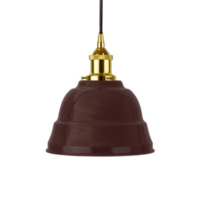 Burgundy Red Lincoln Painted Dome Pendant Light With Gold Lamp Holder And Black Round Cable - Se Home - image 1