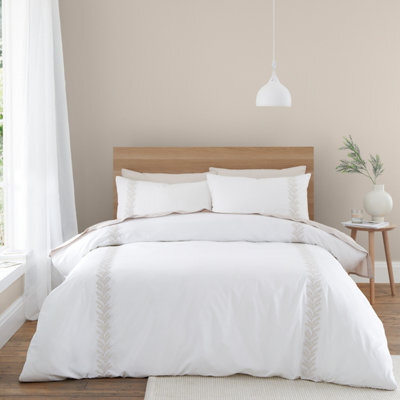 Bianca Embroidery Leaf 180 Thread Count Cotton Duvet Cover Set With Pillowcases Natural - image 1