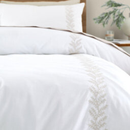 Bianca Embroidery Leaf 180 Thread Count Cotton Duvet Cover Set With Pillowcases Natural - thumbnail 4