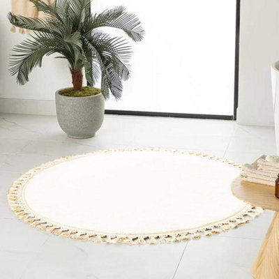 Mega Merchant Area Rugs Living Room Washable Area Rugs English Home Foldable 120Cm Carpet,ecru
