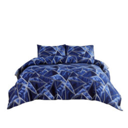 Duvet Cover And Pillowcase Set Navy Blue Triangle Print Design Polycotton Bed Linen Blue - thumbnail 2