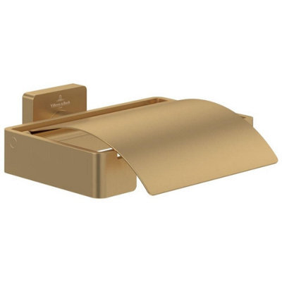 Villeroy & Boch Elements Striking Toilet Roll Holder With Cover Brushed Gold - image 1