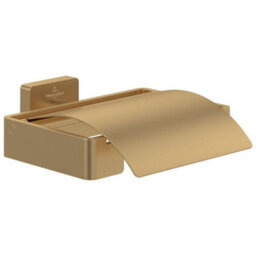 Villeroy & Boch Elements Striking Toilet Roll Holder With Cover Brushed Gold - thumbnail 1