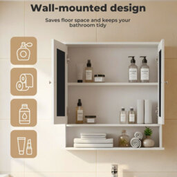 Levede Bathroom Mirror Cabinet Storage Toilet Cupboard Wall Mounted Shelves - thumbnail 9