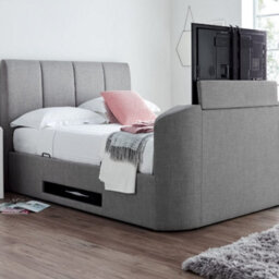 Copenhagen Upholstered Ottoman Tv Bed Mid Grey - Super King Size Bed Frame Only