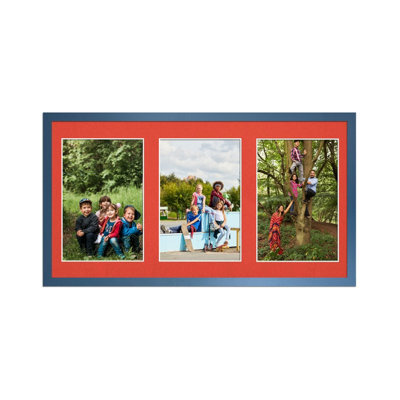 AK Frames 40X20Cm Navy Blue Sleek Multi Photo Frame With Poppy Red Mount - Holds 3 Apertures (3X) 6X4 Photos - image 1