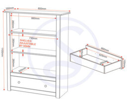 Seconique Panama 1 Drawer Bookcase In White And Natural Wax Finish - thumbnail 9