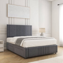 Bsspoke Hazel Divan Bed Set Steel Velvet 24Inch Panel Headboard & Footboard & 2 Drawers Same Side & Mattress In All Sizes - thumbnail 3