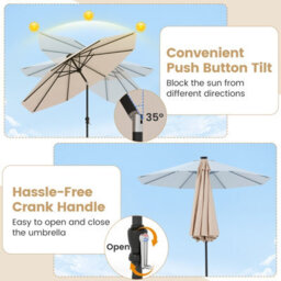 Costway 2.9M Solar Patio Umbrella W/ Led Lights Outdoor Market Sunshade Table Parasol-Beige - thumbnail 8