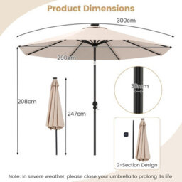 Costway 2.9M Solar Patio Umbrella W/ Led Lights Outdoor Market Sunshade Table Parasol-Beige - thumbnail 2