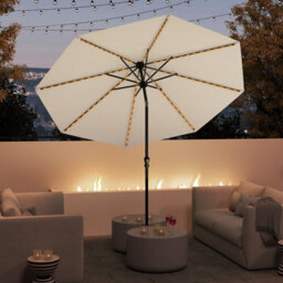 Costway 2.9M Solar Patio Umbrella W/ Led Lights Outdoor Market Sunshade Table Parasol-Beige - thumbnail 3