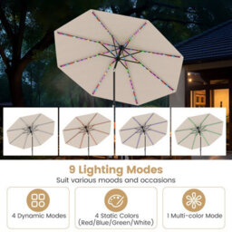 Costway 2.9M Solar Patio Umbrella W/ Led Lights Outdoor Market Sunshade Table Parasol-Beige - thumbnail 6