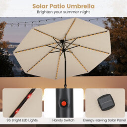 Costway 2.9M Solar Patio Umbrella W/ Led Lights Outdoor Market Sunshade Table Parasol-Beige - thumbnail 7