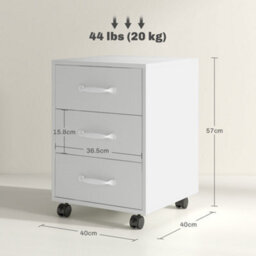 Homcom File Cabinet With 3 Drawers, Under Desk Mobile Filing Cabinet White - thumbnail 3