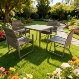 5 Pcs Rattan Dining Garden Set, 4 Seater With Dining Table