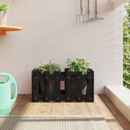 Berkfield Versatile Garden Planter With Fence Design Black 60X30X30 Cm Solid Wood Pine - thumbnail 2