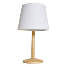 Valuelights Triston Single Stem Natural Light Wood Table Lamp With White Drum Shade - thumbnail 1