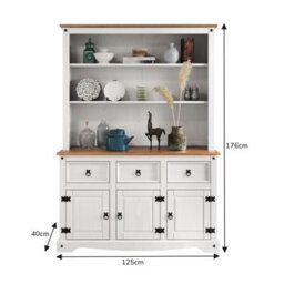 Mercers Furniture Corona White 3 Door Welsh Dresser Buffet Hutch Sideboard Cabinet Solid Wood Mexican Pine Wooden - thumbnail 2