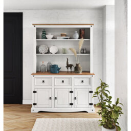 Mercers Furniture Corona White 3 Door Welsh Dresser Buffet Hutch Sideboard Cabinet Solid Wood Mexican Pine Wooden