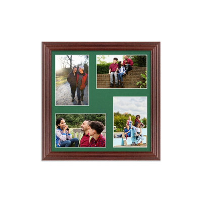 AK Frames 12X12 Rose Wood Classic Multi Photo Frame With Emerald Mount - Holds 4 Apertures (4X) 6X4 Photos - image 1