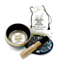 Hand Beaten & Engraved Singing Bowl Gift Set 14Cm Lotus Flower Gold - thumbnail 1