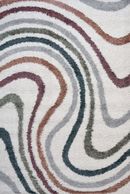 The Rugs Moodi Shaggy Multicolour Mirage Rug Runner Striped Thick High Pile For Living Rooms, Bedrooms, Hallways, Kitchens - image 1
