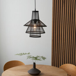 Luminosa Lighting Luminosa Minato Single Pendant Ceiling Lamp, Dark Bamboo, Matt Black - thumbnail 4
